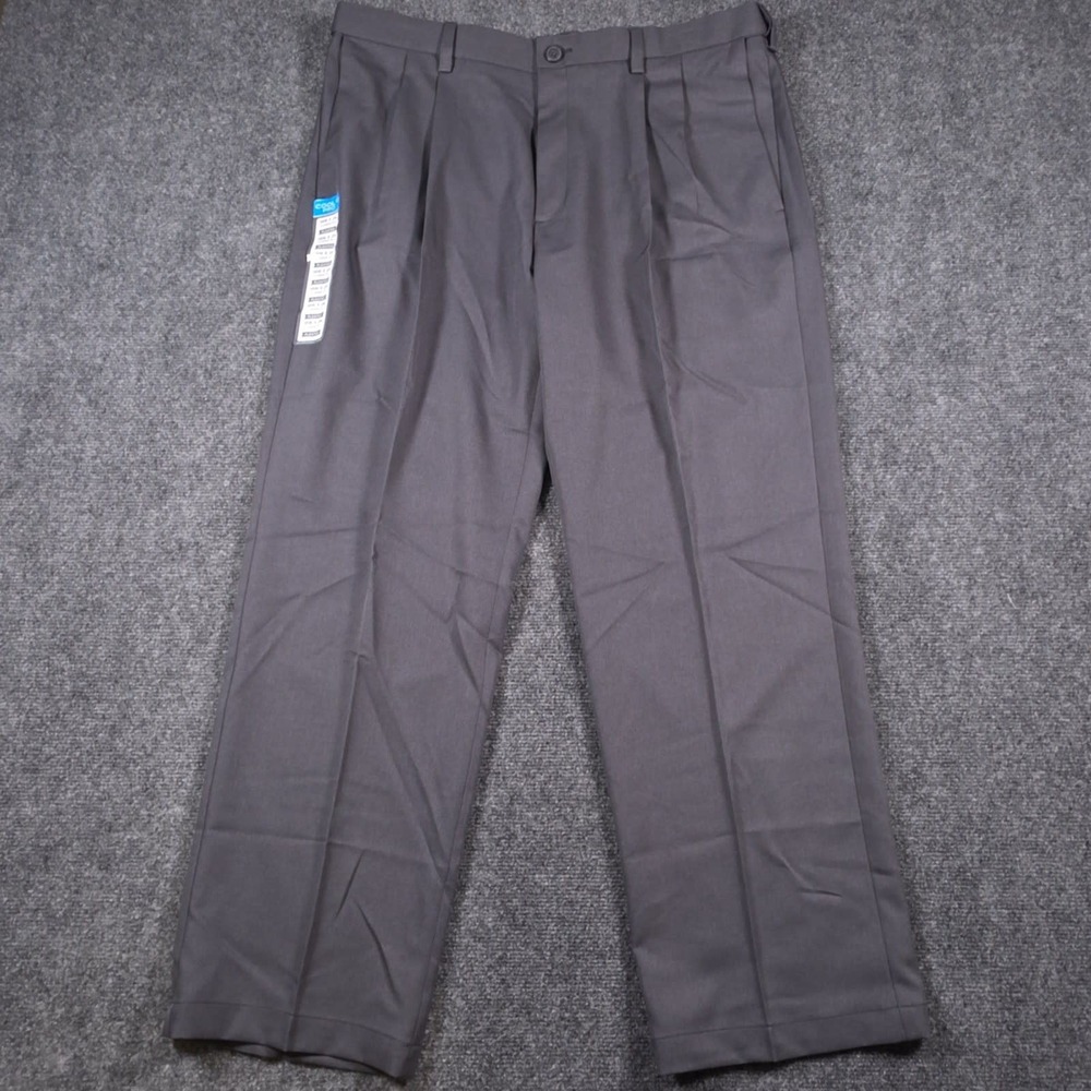 NWT Haggar Cool 18 Pro Dress Pants Mens 38x29 Gray Pleated Stretch Classic Fit